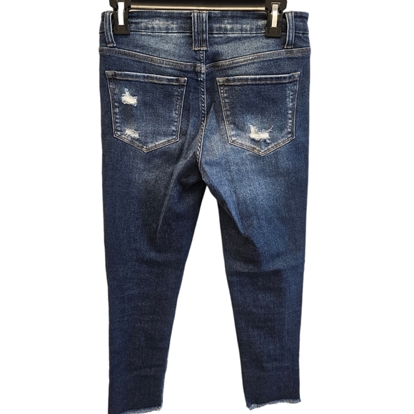 Vervet Excuses Mid Rise Distressed Slim Straight Jeans Dark Wash - Picture 3 of 9